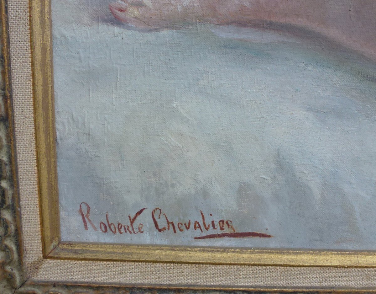 Roberte Jeanne Chevalier Nude Portrait Of A Woman Oil / Canvas From The Twentieth Century-photo-3