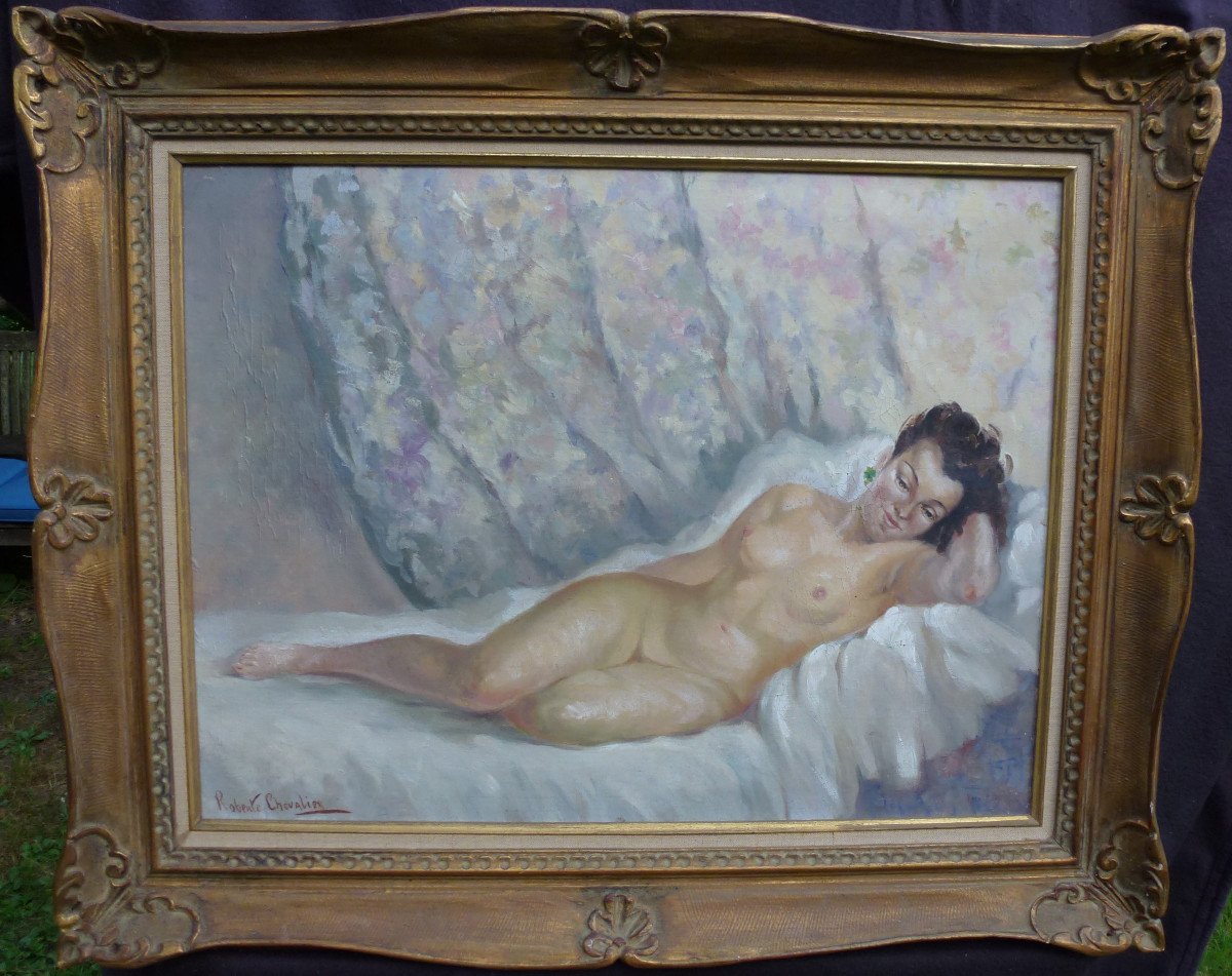 Roberte Jeanne Chevalier Nu Portrait De Femme Huile/toile Du XXème Siècle