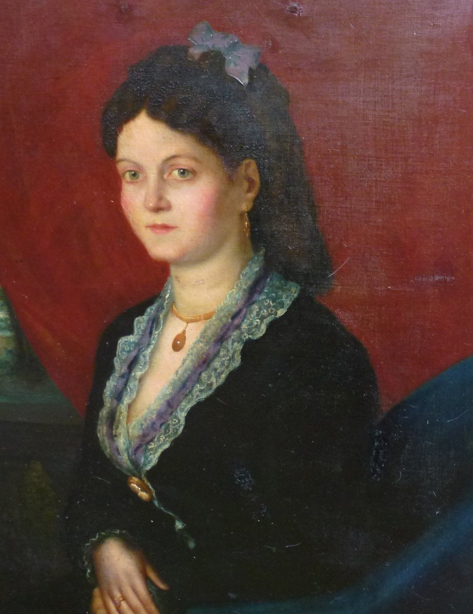 Portrait De Jeune Femme Epoque Second Empire Huile/toile Du XIXème Siècle-photo-4
