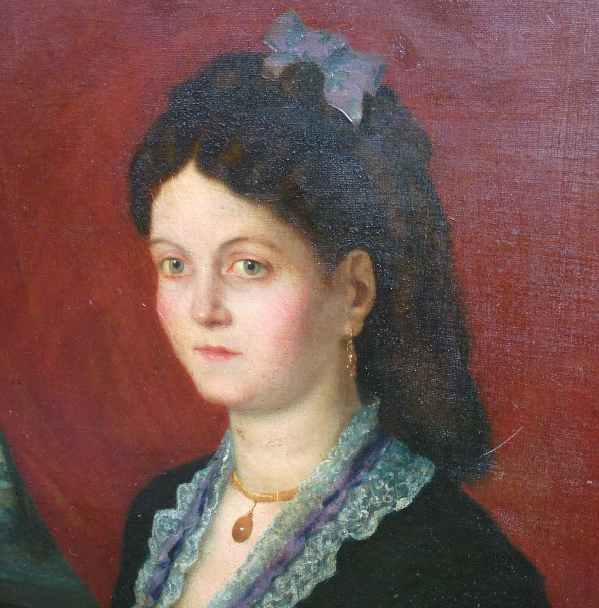 Portrait De Jeune Femme Epoque Second Empire Huile/toile Du XIXème Siècle-photo-2