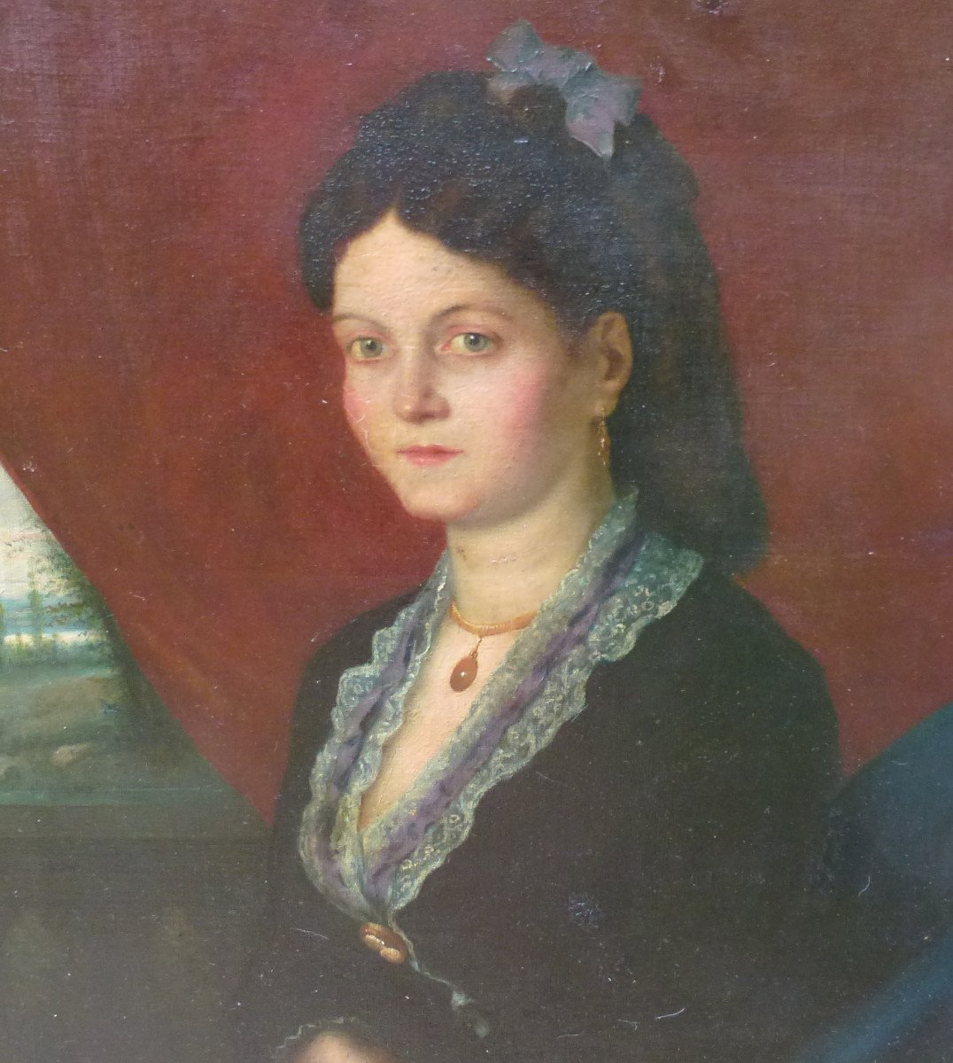 Portrait De Jeune Femme Epoque Second Empire Huile/toile Du XIXème Siècle-photo-6