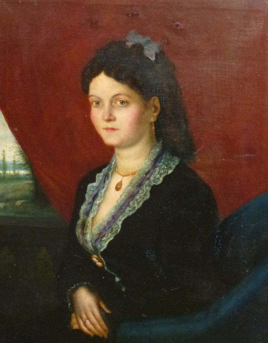 Portrait De Jeune Femme Epoque Second Empire Huile/toile Du XIXème Siècle