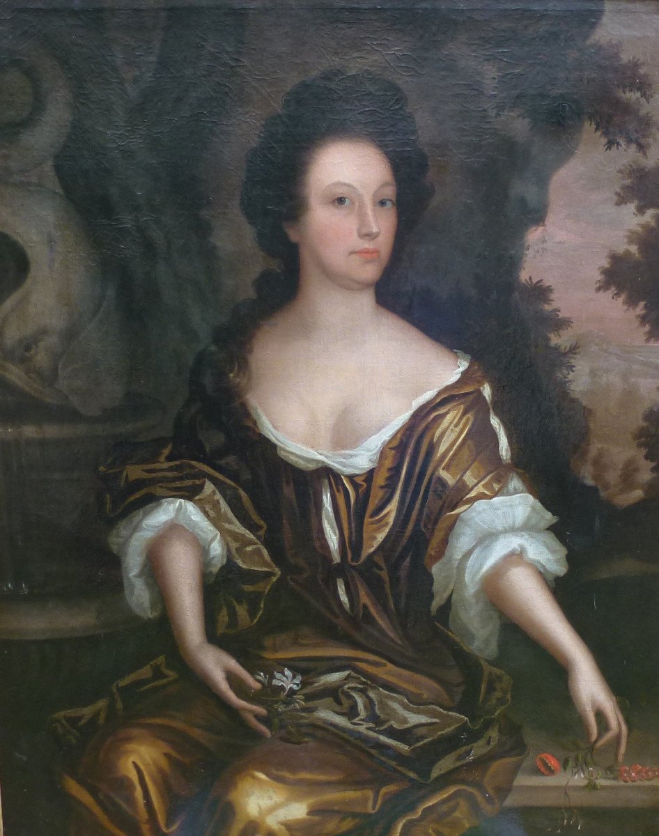 Large Portrait Of Woman Louis XIV Period Oil / Canvas From The XVIIth Century-photo-3