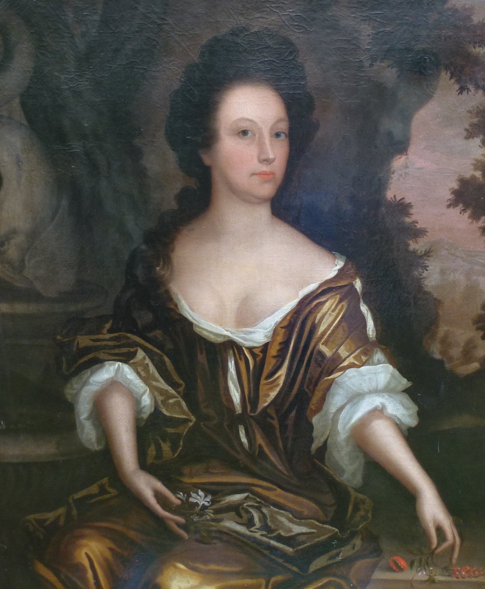 Large Portrait Of Woman Louis XIV Period Oil / Canvas From The XVIIth Century-photo-4