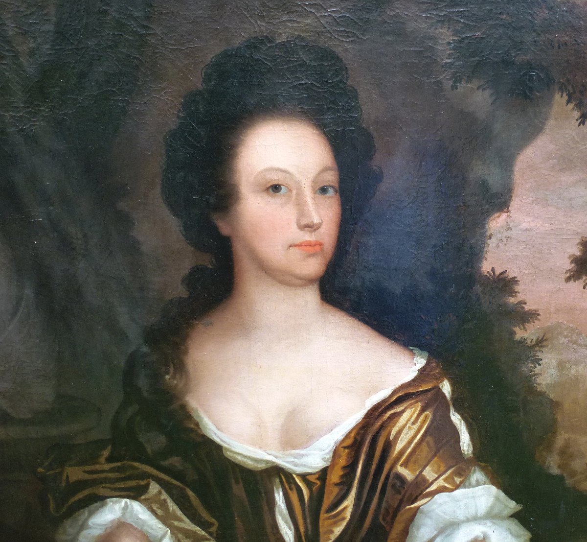 Large Portrait Of Woman Louis XIV Period Oil / Canvas From The XVIIth Century-photo-1