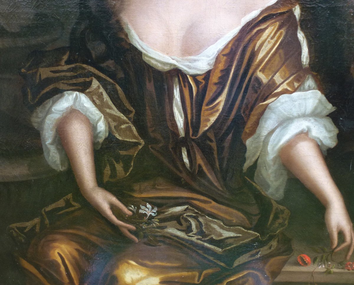 Grand Portrait De Femme Epoque Louis XIV Huile/toile Du XVIIème Siècle-photo-2