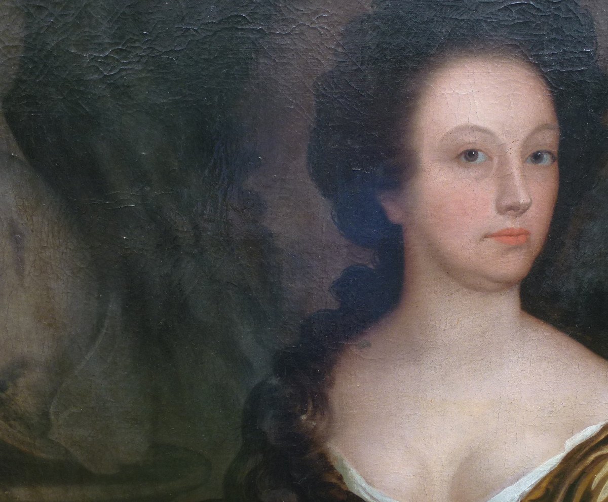 Grand Portrait De Femme Epoque Louis XIV Huile/toile Du XVIIème Siècle-photo-6