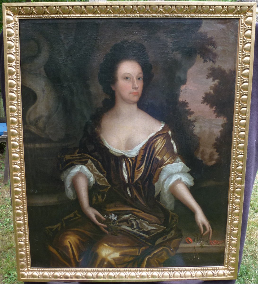 Grand Portrait De Femme Epoque Louis XIV Huile/toile Du XVIIème Siècle