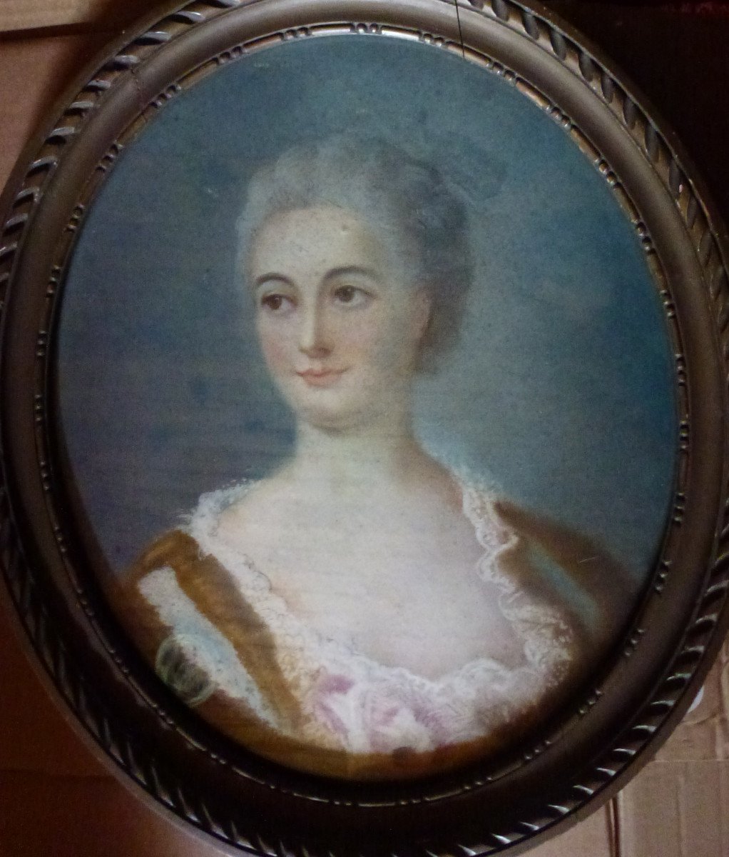 Portrait Femme Ovale Epoque Louis XV Pastel Du XIXème Siècle-photo-3