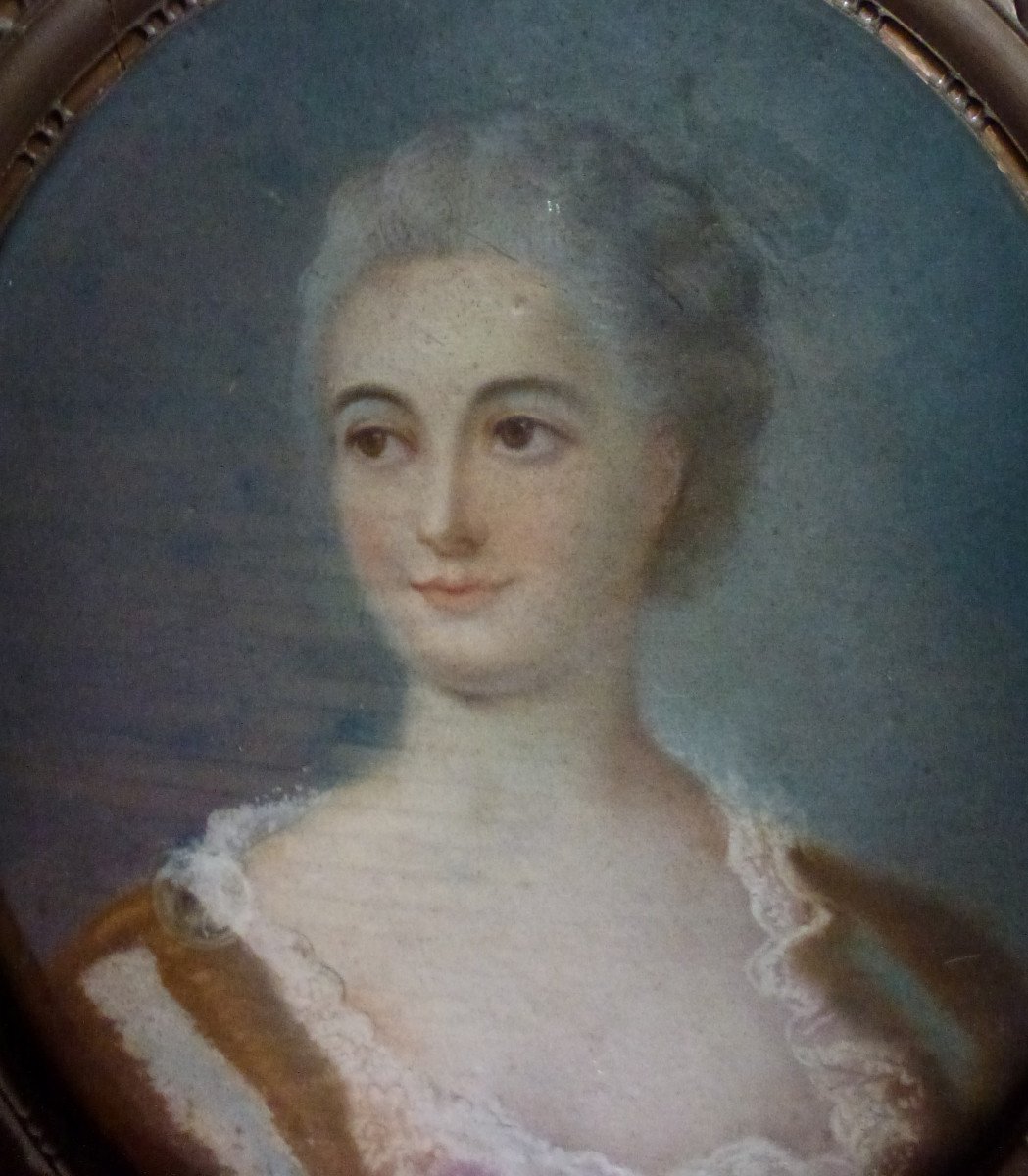 Portrait Femme Ovale Epoque Louis XV Pastel Du XIXème Siècle-photo-4