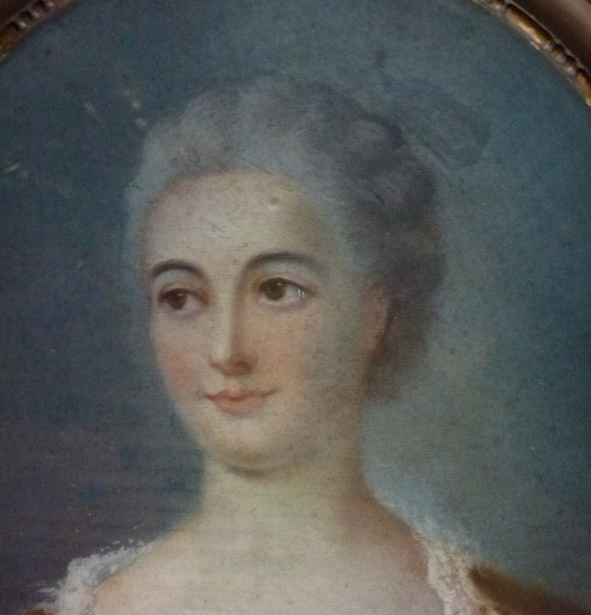 Portrait Femme Ovale Epoque Louis XV Pastel Du XIXème Siècle-photo-2