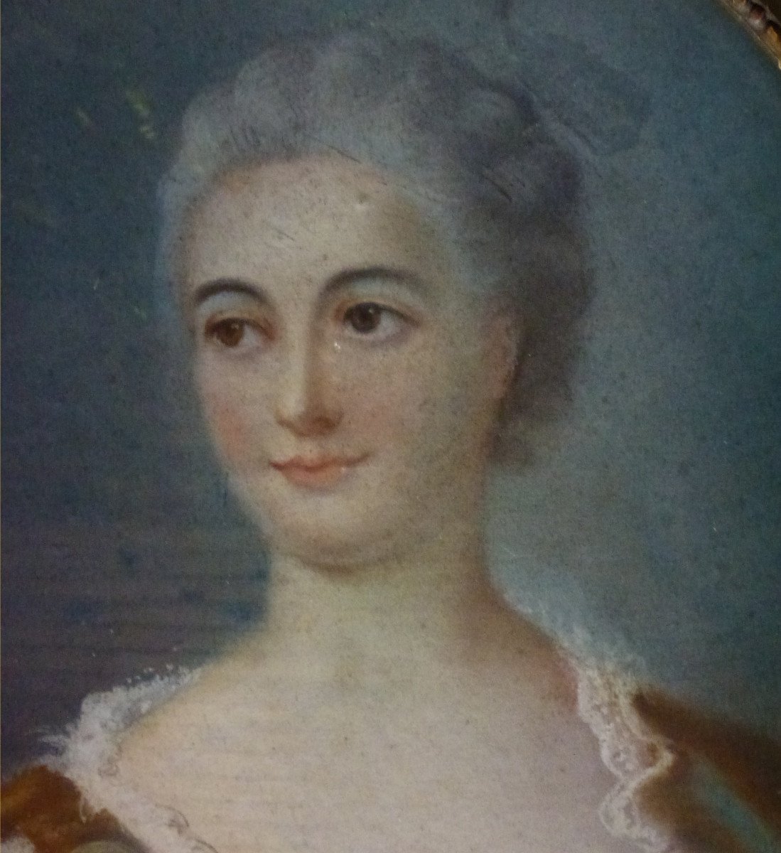 Portrait Femme Ovale Epoque Louis XV Pastel Du XIXème Siècle-photo-3