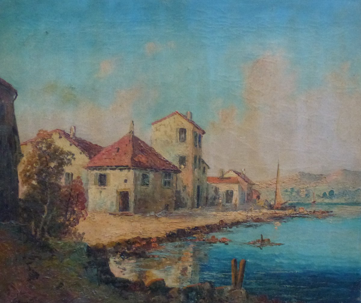 Bernard Seaside Landscape Painting Oil/canvas From The 20th Century Signed-photo-2