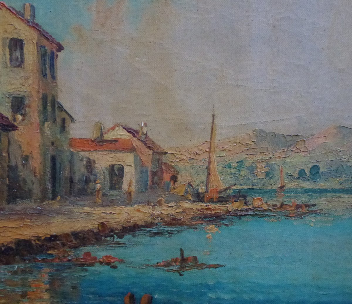 Bernard Seaside Landscape Painting Oil/canvas From The 20th Century Signed-photo-1