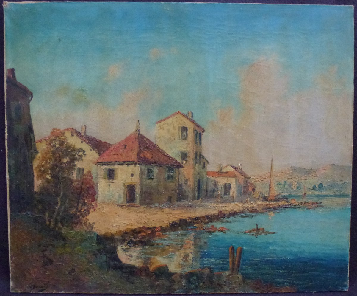 Bernard Seaside Landscape Painting Oil/canvas From The 20th Century Signed