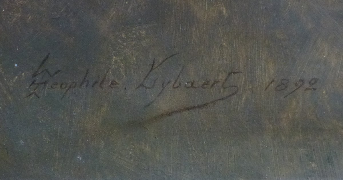 Théophile Lybaert Grand Portrait De Femme Huile/toile Du XIXème Siècle Signée-photo-5
