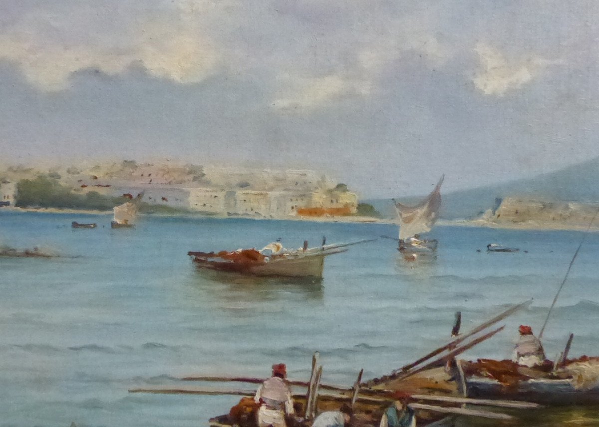 Landscape Painting View Of Naples Vesuvius Oil/canvas From The Early 20th Century Signed-photo-5