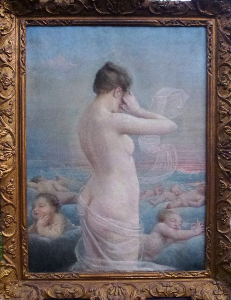 Grande Scène De Genre Nue De Femme Huile/toile XIXème Siècle-photo-2