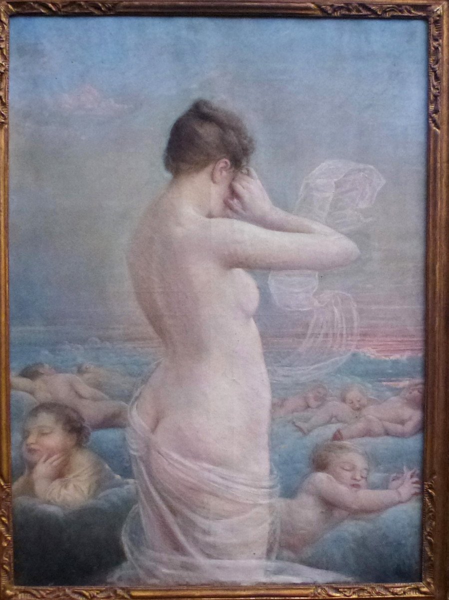 Grande Scène De Genre Nue De Femme Huile/toile XIXème Siècle-photo-3