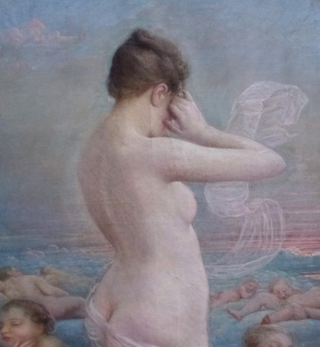 Grande Scène De Genre Nue De Femme Huile/toile XIXème Siècle-photo-1