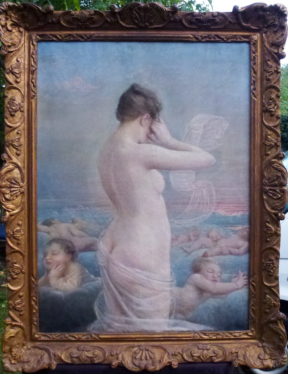 Grande Scène De Genre Nue De Femme Huile/toile XIXème Siècle