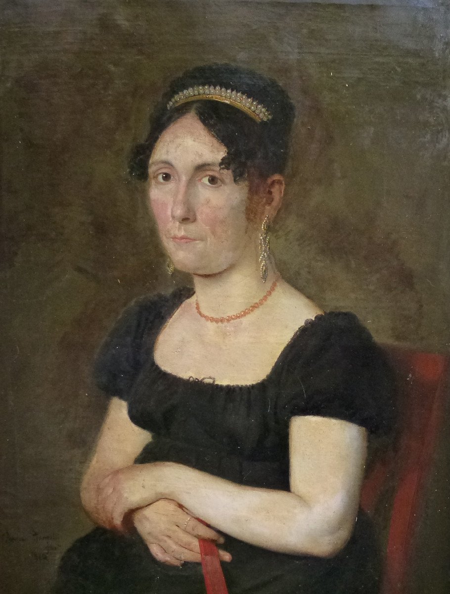 Ramon Planella Portrait Of Woman Ist Empire Oil/canvas From The 19th Century-photo-1