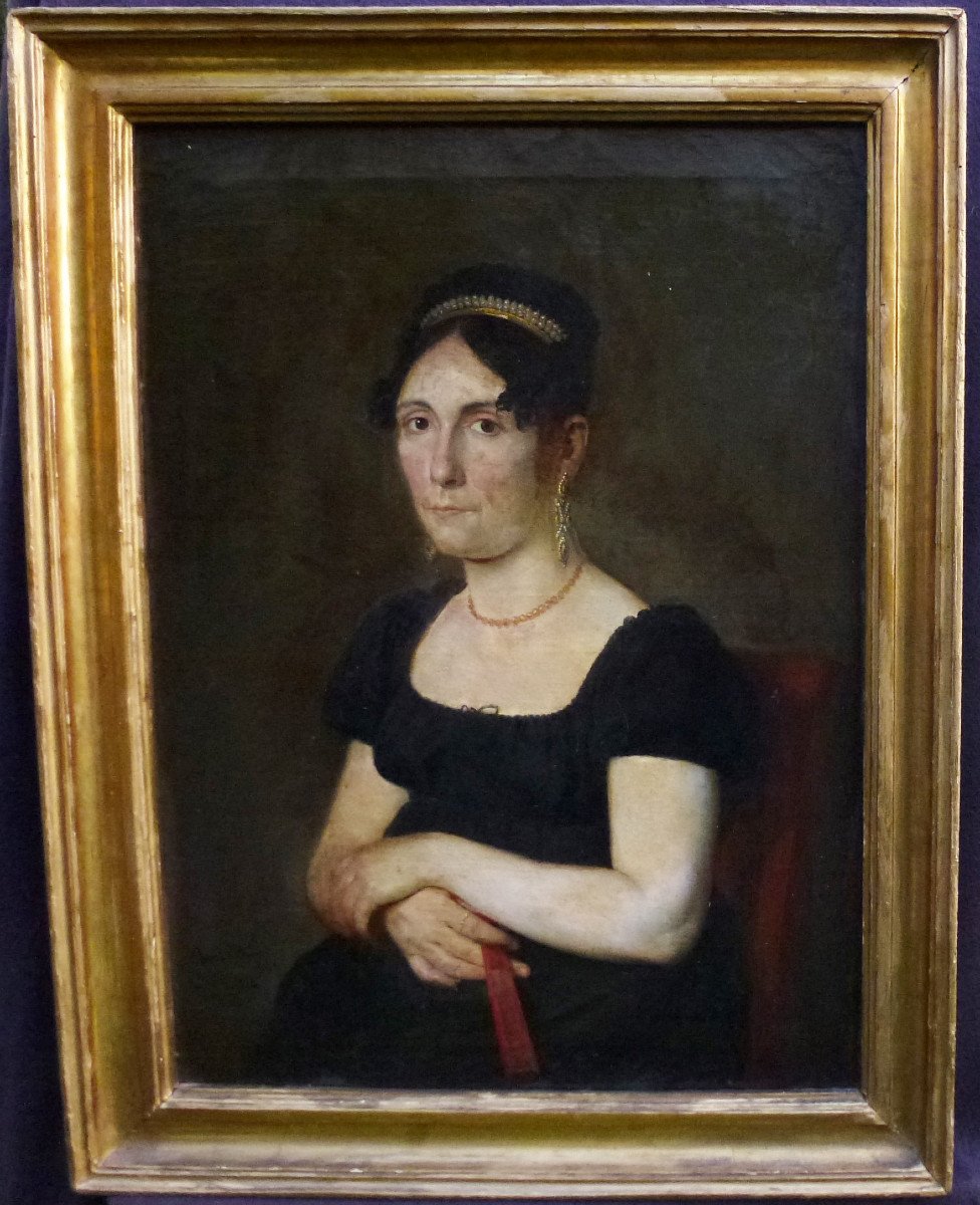 Ramon Planella Portrait Of Woman Ist Empire Oil/canvas From The 19th Century