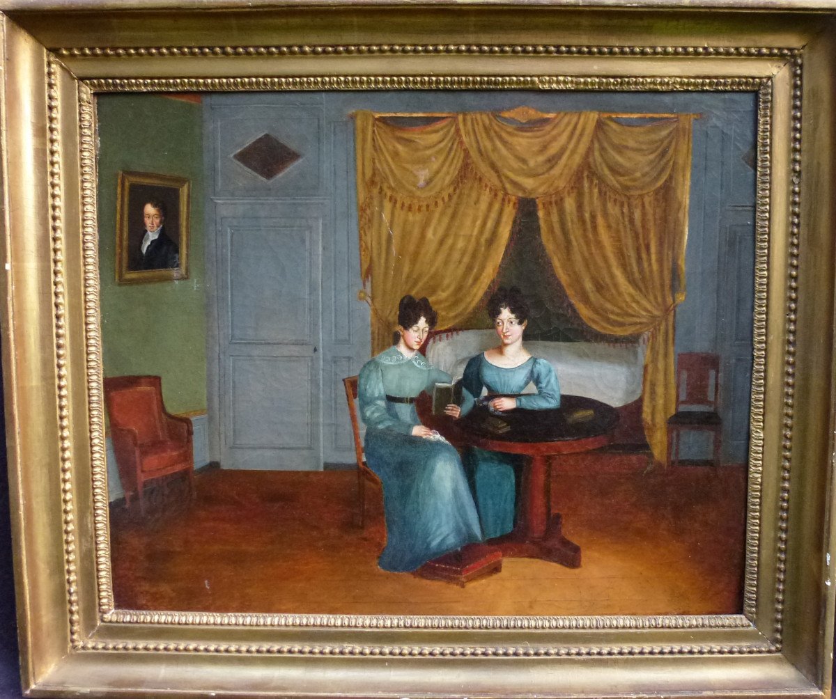 Genre Scene Reading Charles X Period French School Of The 19th Century Oil/canvas-photo-2