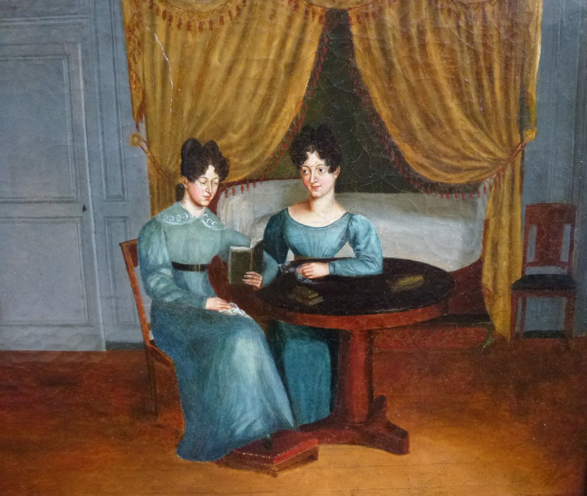 Scène De Genre La Lecture Epoque Charles X Ecole Française Du XIXème Huile/toile-photo-4