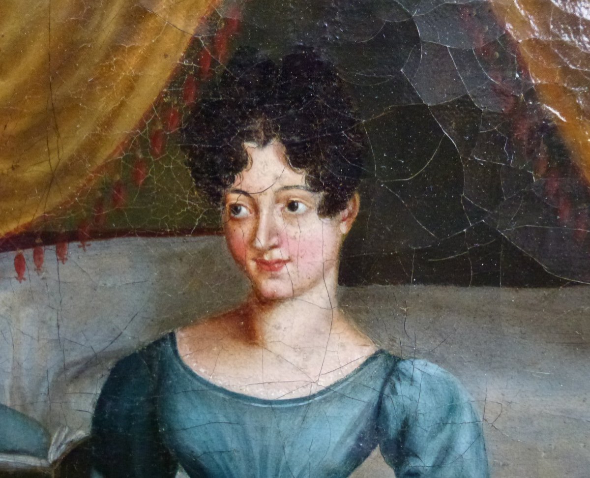 Scène De Genre La Lecture Epoque Charles X Ecole Française Du XIXème Huile/toile-photo-6