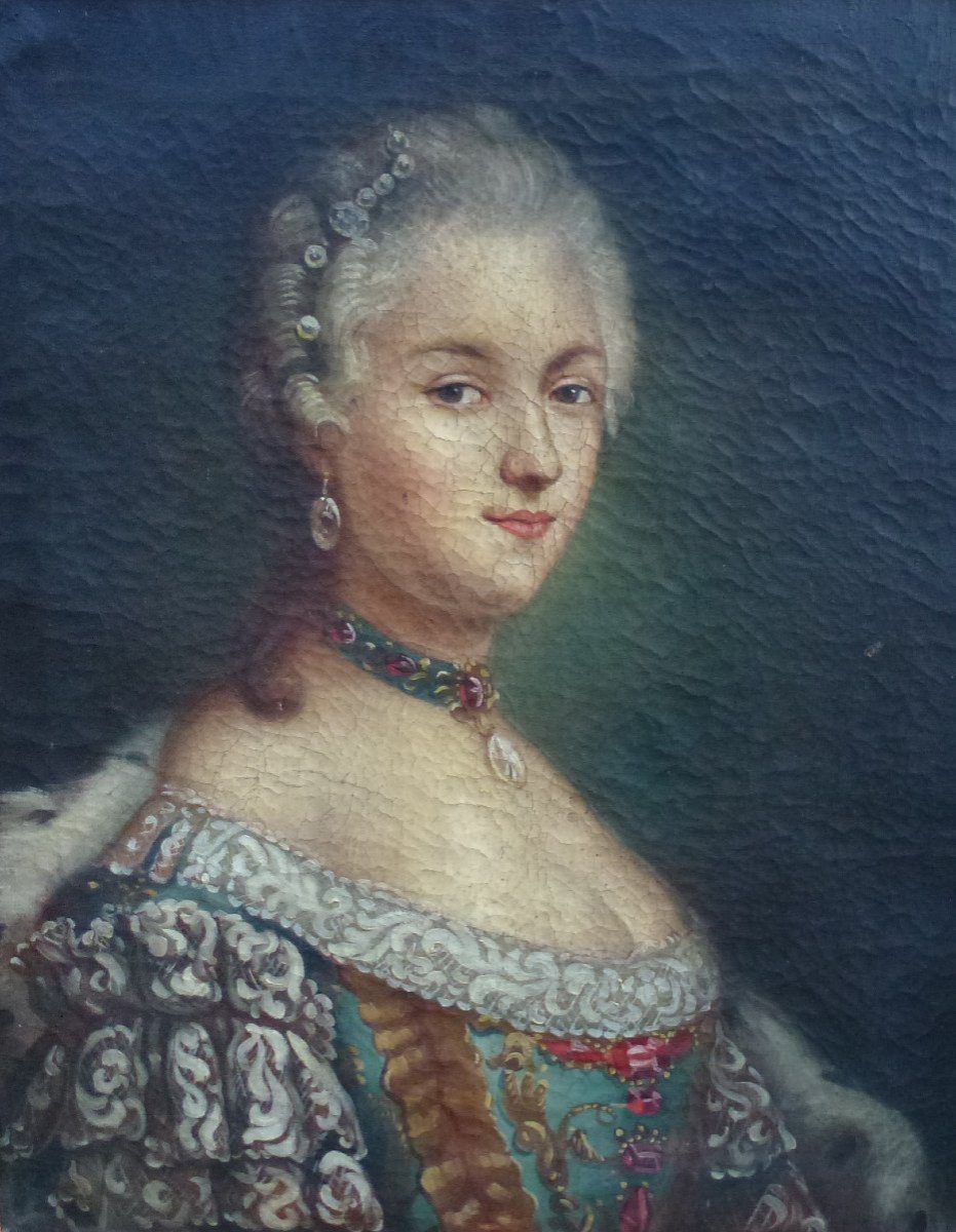 Portrait Of Marie-amélie De Habsburg Oil/canvas From The 18th Century-photo-2