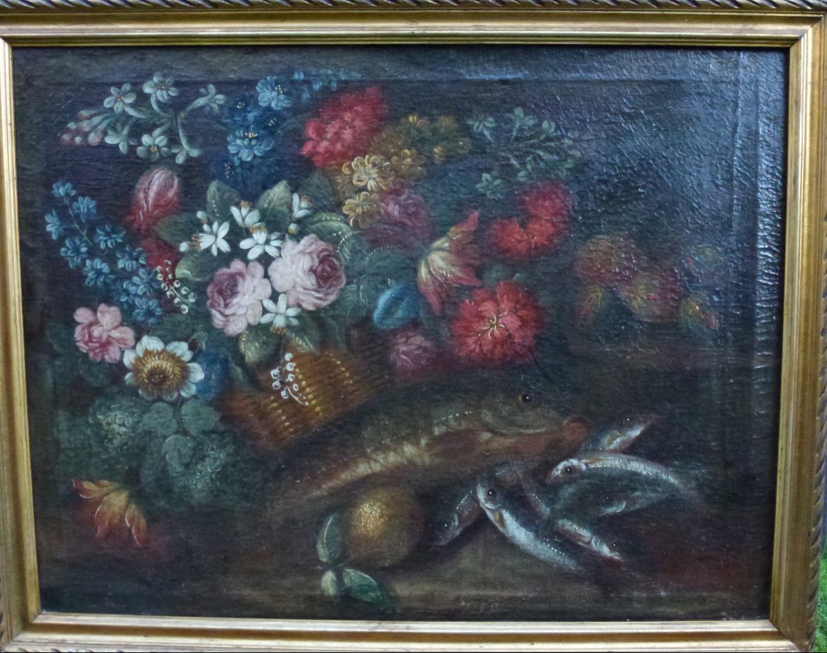Painting Still Life With Fish Italian School Oil/canvas 17th Century-photo-2