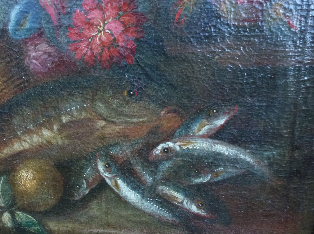 Painting Still Life With Fish Italian School Oil/canvas 17th Century-photo-3