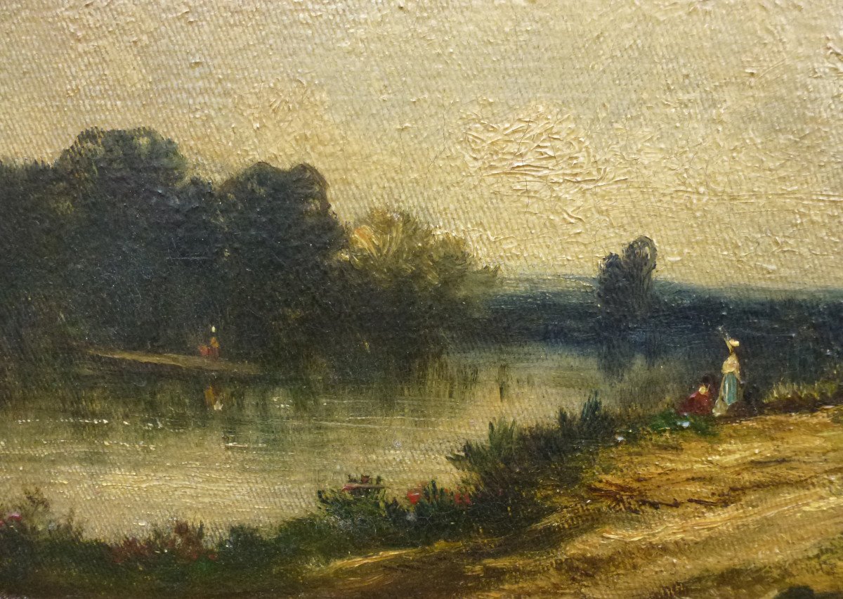 Victor Dupré Country Landscape Lakeside Oil/canvas From The 19th Century-photo-1