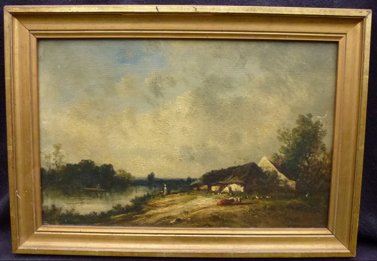 Victor Dupré Country Landscape Lakeside Oil/canvas From The 19th Century