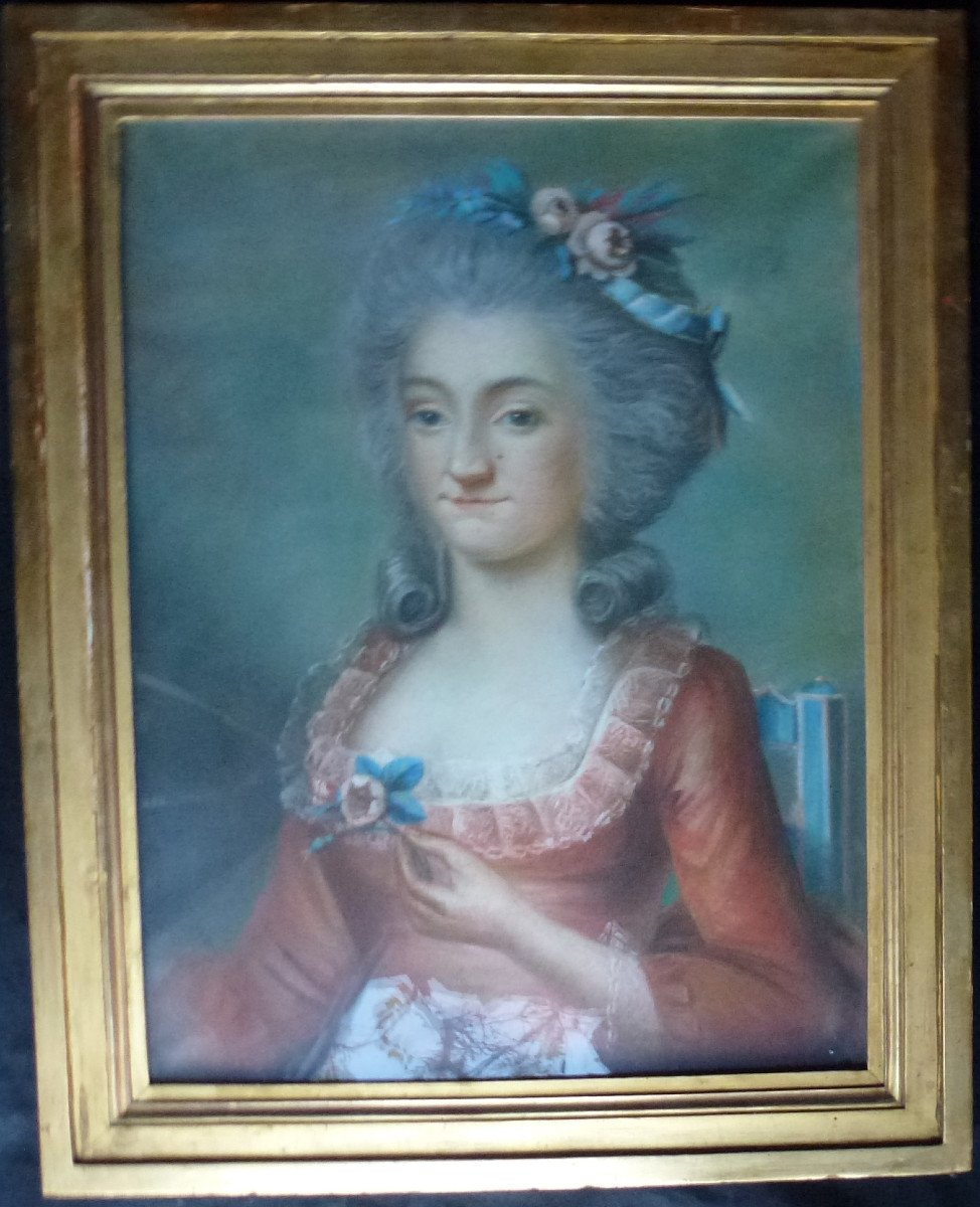 Portrait d'Une Jeune Femme Françoise De Veaucoux Pastel Du XVIIIème Siècle-photo-2