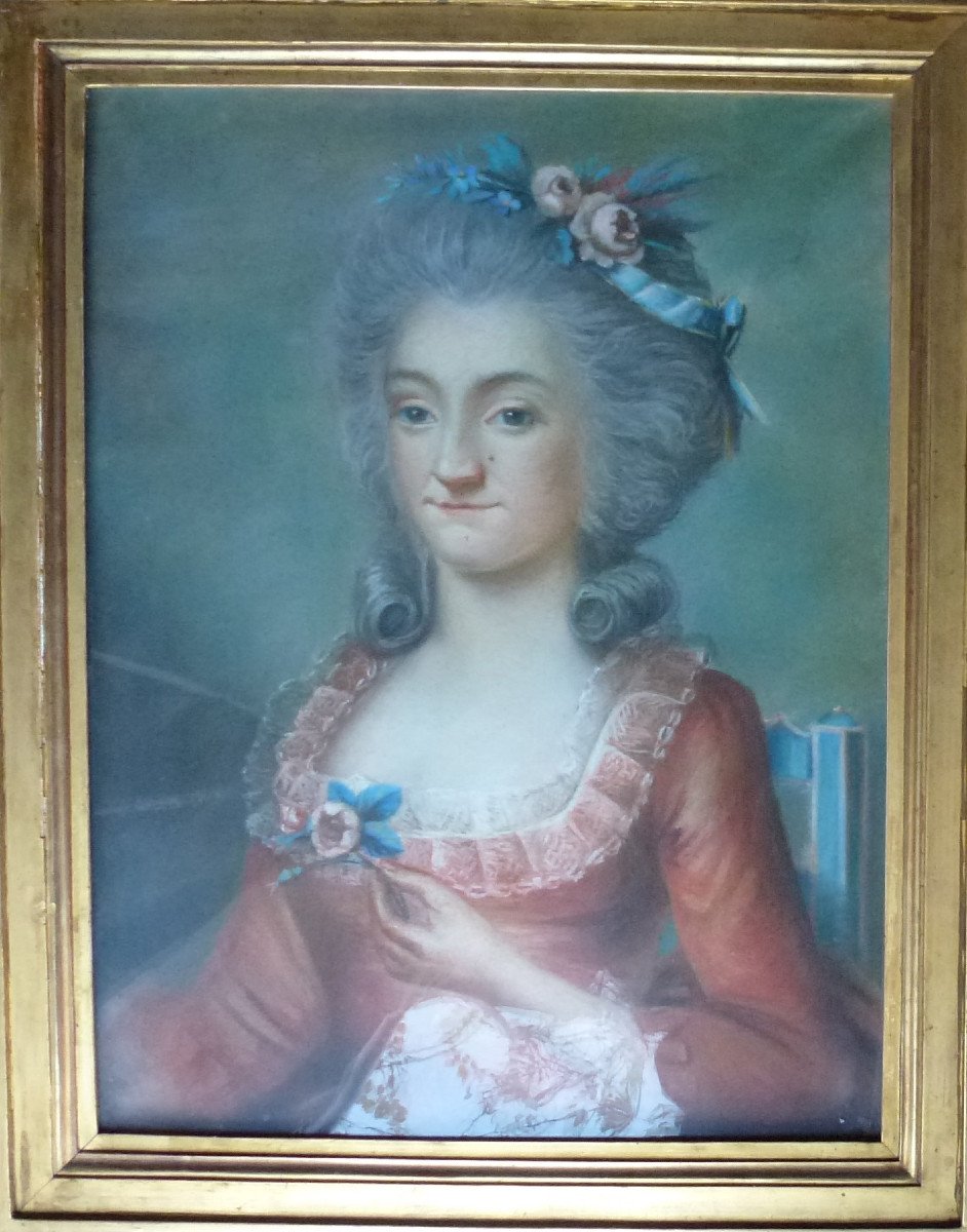 Portrait d'Une Jeune Femme Françoise De Veaucoux Pastel Du XVIIIème Siècle-photo-3