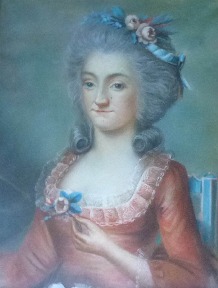 Portrait d'Une Jeune Femme Françoise De Veaucoux Pastel Du XVIIIème Siècle-photo-4