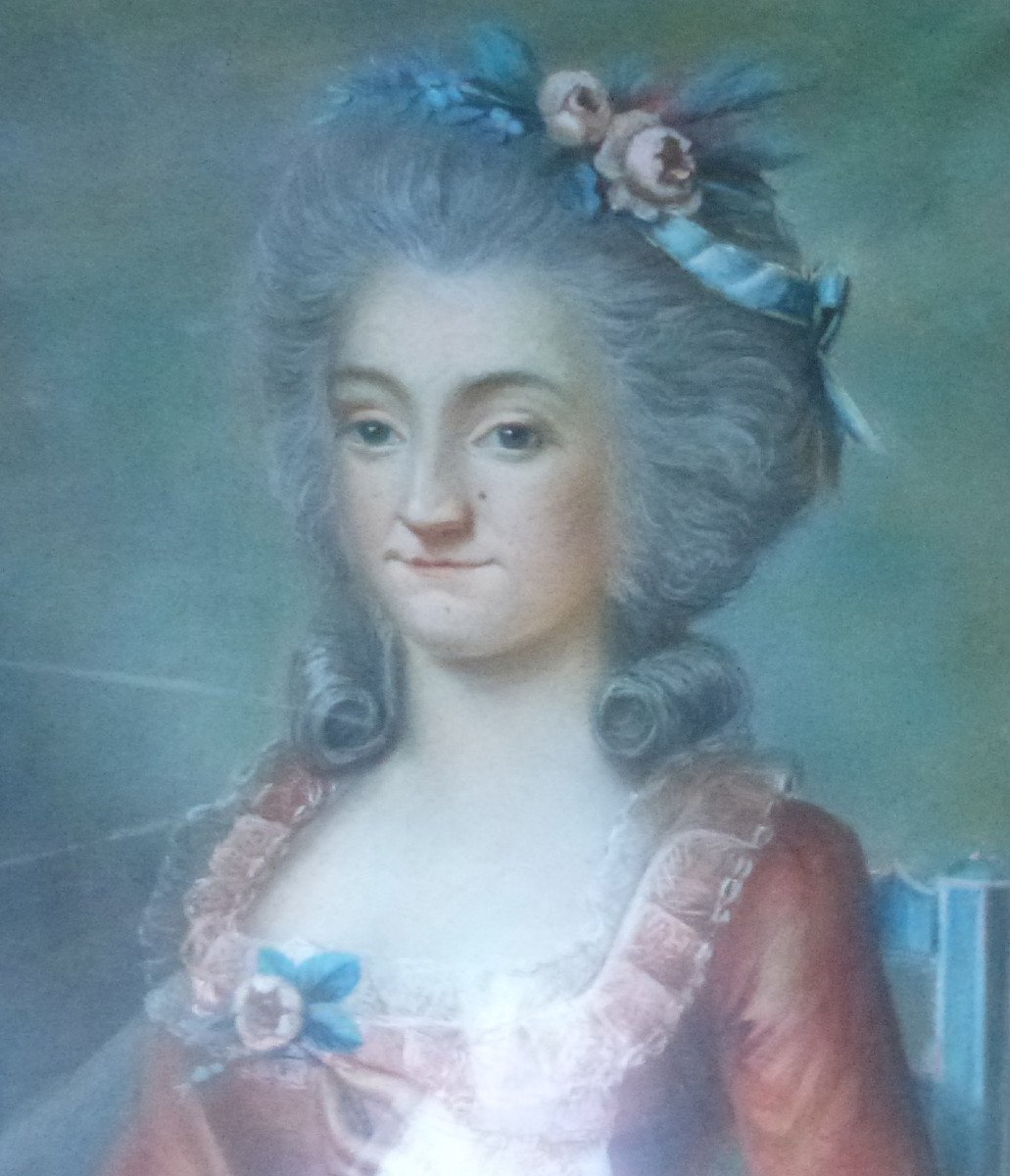 Portrait d'Une Jeune Femme Françoise De Veaucoux Pastel Du XVIIIème Siècle-photo-3
