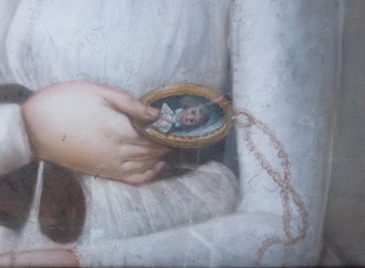 Grand Portrait De Jeune Femme Ier Empire Pastel Sous Verre Début XIXème Siècle-photo-4