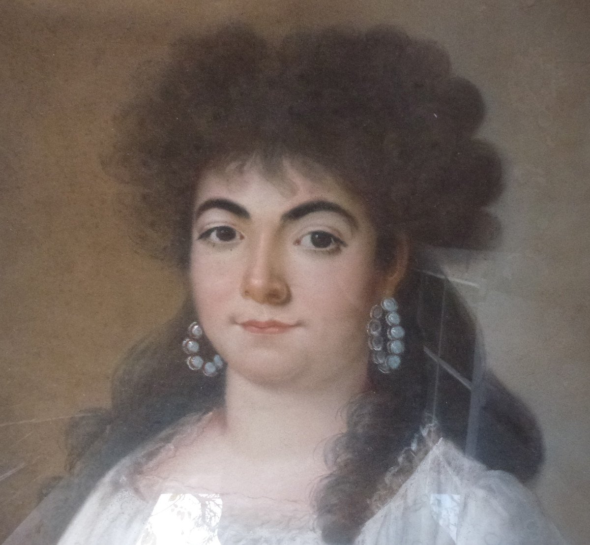 Grand Portrait De Jeune Femme Ier Empire Pastel Sous Verre Début XIXème Siècle-photo-5