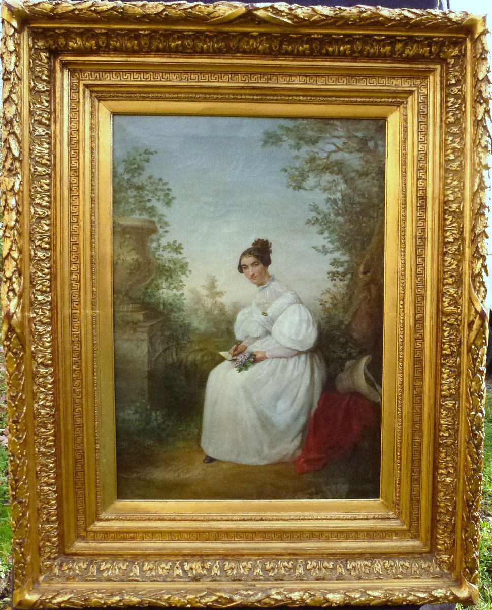 Grand Portrait De Jeune Femme Mélanie Lannuyer Huile/toile Du XIXème Siècle-photo-2