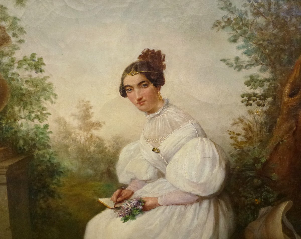 Grand Portrait De Jeune Femme Mélanie Lannuyer Huile/toile Du XIXème Siècle-photo-1