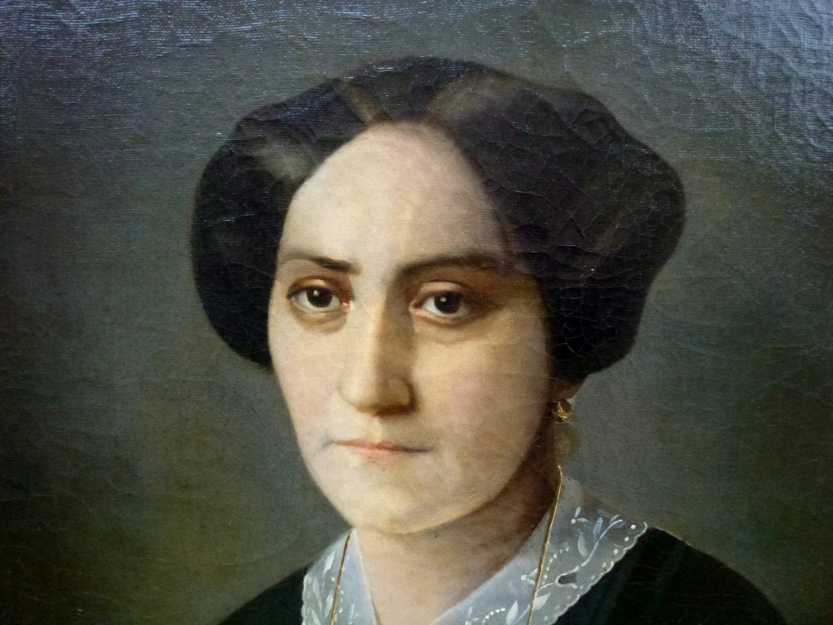 Portrait Of A Woman Second Empire Period Oil/canvas From The 19th Century-photo-3