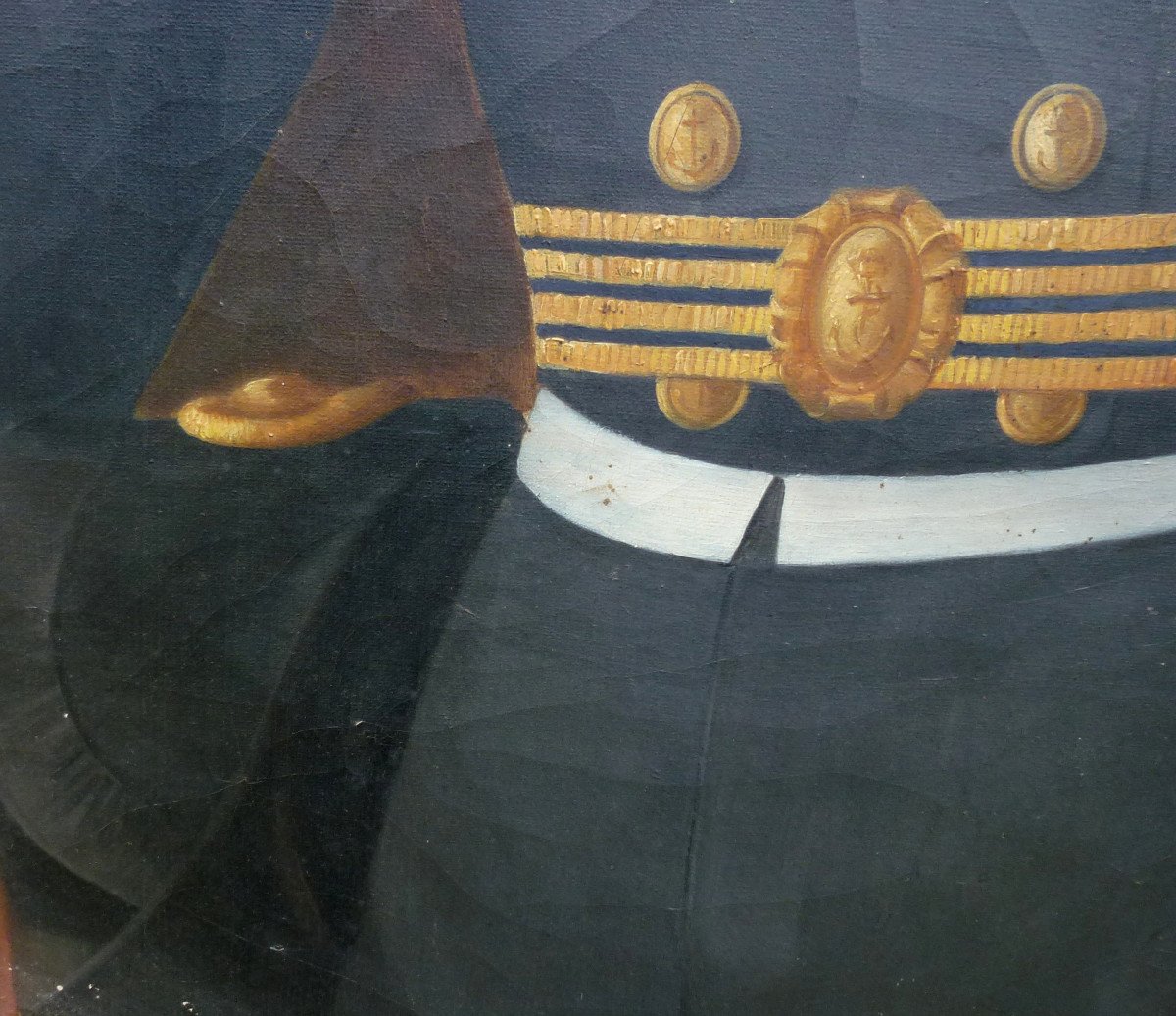 Grand Portrait d'Homme Officier De Marine Huile/toile Du XIXème Siècle-photo-5