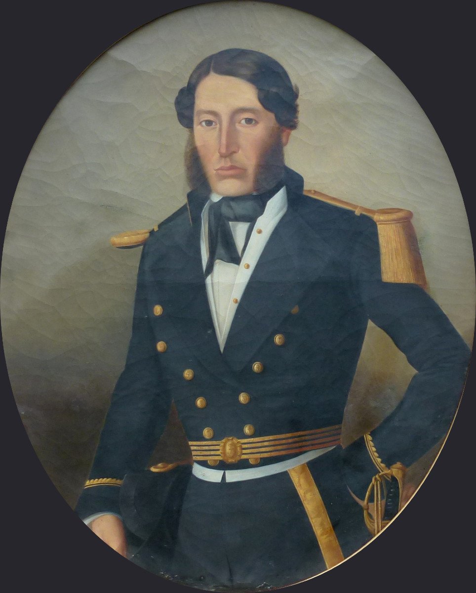 Grand Portrait d'Homme Officier De Marine Huile/toile Du XIXème Siècle