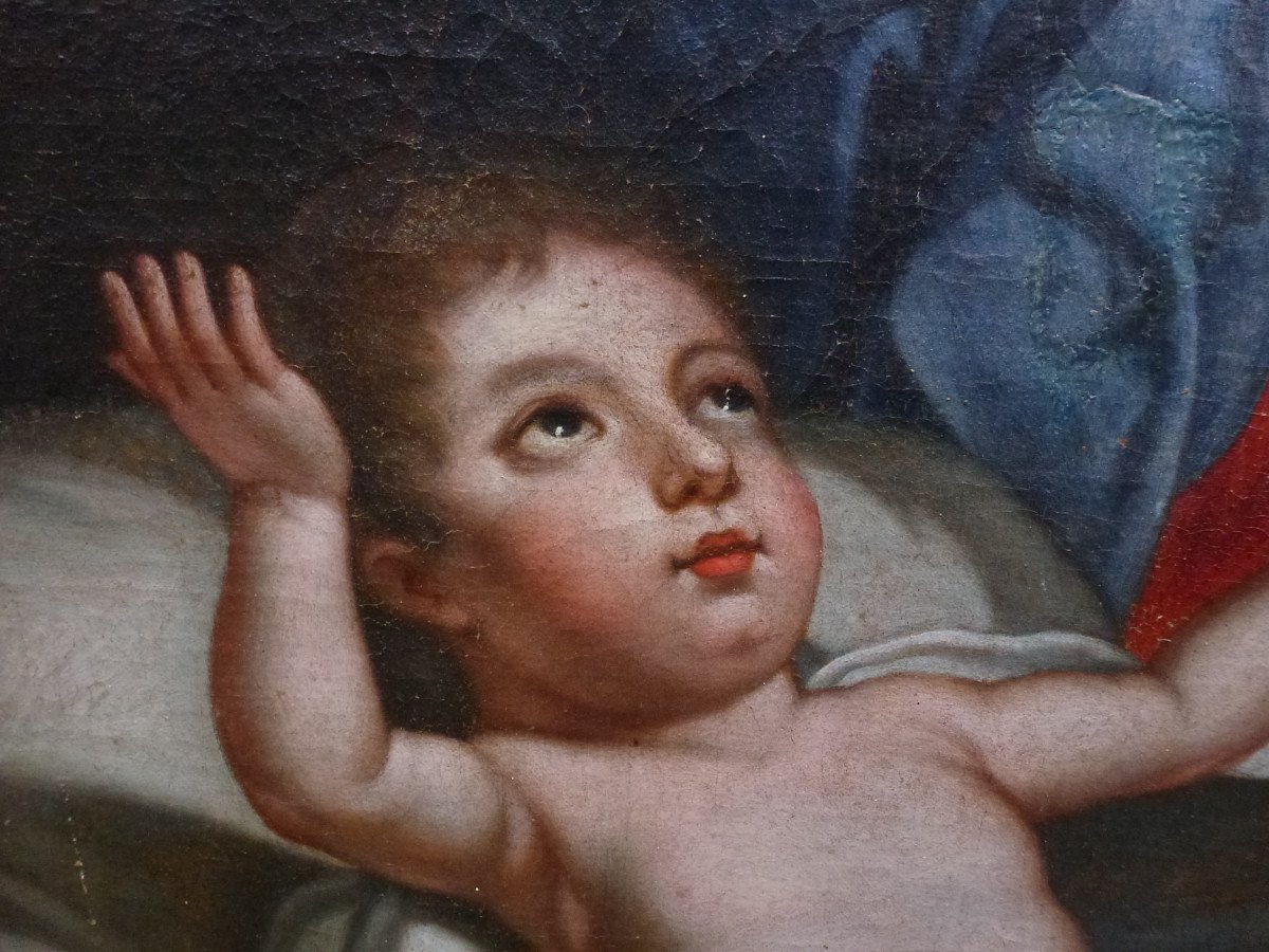 Bouchet Religious Painting Virgin And Child Oil/canvas 17th Century Coat Of Arms-photo-6