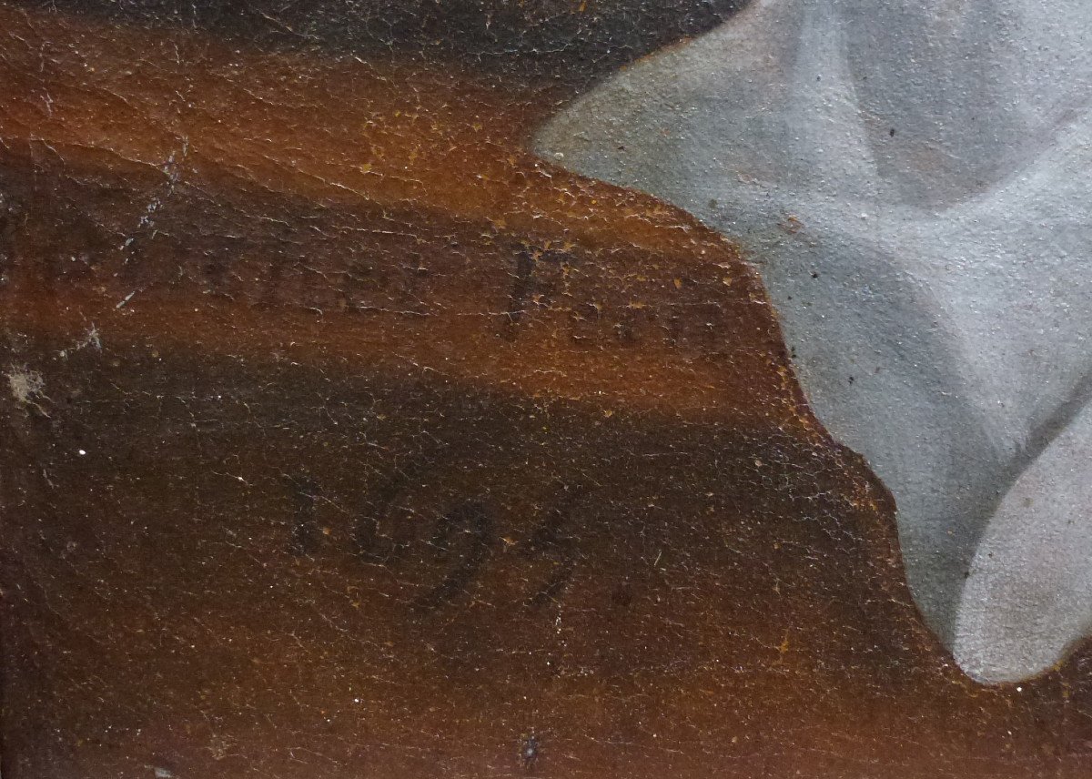 Bouchet Religious Painting Virgin And Child Oil/canvas 17th Century Coat Of Arms-photo-7