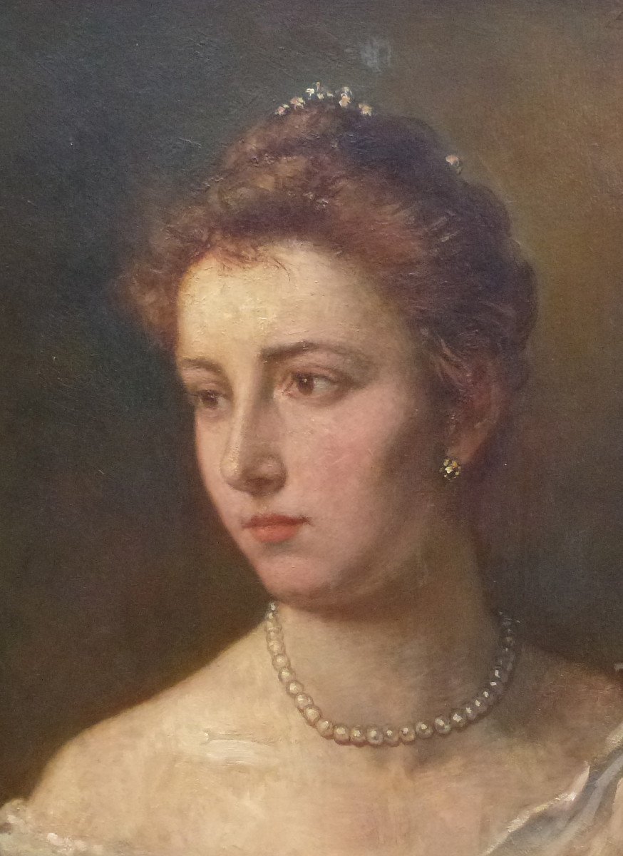 Eugène Smits Portrait De Jeune Femme Huile/panneau Fin XIXème Siècle-photo-4