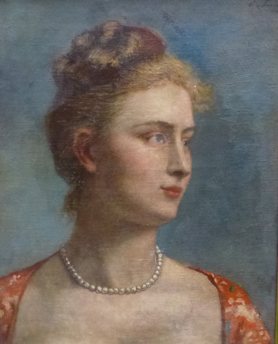 Eugène Smits Portrait De Jeune Femme Huile/toile Fin XIXème Siècle-photo-3
